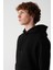 Erkek Siyah Kapüşonlu 3 Iplik Şardonlu Pamuklu Sweatshirt E001018 2