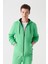 Erkek Neon Yeşil Kapüşonlu 3 İplik Şardonlu Fermuarlı Regular Fit Sweatshirt E001019 1