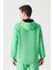 Erkek Neon Yeşil Kapüşonlu 3 İplik Şardonlu Fermuarlı Regular Fit Sweatshirt E001019 3