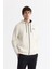 Erkek Beyaz Kapüşonlu 3 İplik Şardonlu Fermuarlı Regular Fit Sweatshirt E001019 1