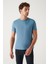 Erkek Indigo %100 Pamuk Nefes Alan Bisiklet Yaka T-shirt E001000 3