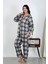 Kadın Büyük Beden Pamuklu Cepli Düğmeli Lacivert Pijama Takım 202504 2