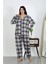 Kadın Büyük Beden Pamuklu Cepli Düğmeli Lacivert Pijama Takım 202504 3
