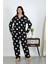Kadın Büyük Beden Pamuklu Cepli Düğmeli Siyah Pijama Takım 202504 1
