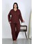 Kadın Büyük Beden Pamuklu Cepli Düğmeli Mürdüm Pijama Takım 202504 1