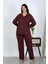 Kadın Büyük Beden Pamuklu Cepli Düğmeli Mürdüm Pijama Takım 202504 5