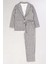 Erkek Çocuk Kruvaze Yaka Kesim Çizgili Keten Blazer Ceket Penye T-Shirt Füme Keten Alt Üst Takım 1
