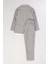 Erkek Çocuk Kruvaze Yaka Kesim Çizgili Keten Blazer Ceket Penye T-Shirt Füme Keten Alt Üst Takım 2