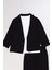 Erkek Çocuk Kruvaze Yaka Kesim Çift Cepli Keten Blazer Ceket Penye T-Shirt Siyah Keten Alt Üst Takı 5