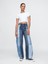 Kadın Mavi High Rise Patchwork Barrel Jean Pantolon 1