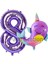 Unicorn Balina Balon 8 Yaş Set Okyanus Konsept Unicorn Yunus Balığı ve Mor Rakam Balon Set 1