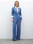 Desenli Saten Pantolon - Indigo 1