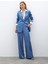 Desenli Saten Pantolon - Indigo 3