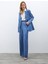 Desenli Saten Pantolon - Indigo 4