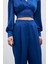 Pileli Saten Krep Pantolon - Indigo 4