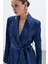 Kuşaklı Uzun Ceket - Lacivert 4