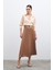 Bel Aksesuarlı Saten Krep Etek - Camel 2