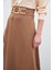Bel Aksesuarlı Saten Krep Etek - Camel 4