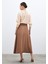 Bel Aksesuarlı Saten Krep Etek - Camel 5