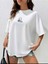 Kadın Minimal Sevimli Dinazor Baskılı Beyaz Oversize Salas T-Shirt Boyfriend 1