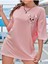 Cepte Tavşan Baskılı Pembe Kadın Oversize Gri Salas T-Shirt Boyfriend 2
