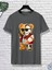 Half Skeleton Bear Baskılı Oversize Erkek T-Shirt Salaş Boyfirend 2