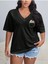 V Yaka Düz & Baskılı Siyah / Beyaz Oversize T-Shirt Salaş Boyfirend 3