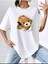 Kadın Sevimli Ayı Baskılı Oversize Salaş Beyaz T-Shirt Ünisex Boyfirend 1