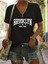 Kadın Baskılı Kadın Oversize V Yaka T-Shirt Salaş 1
