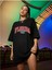 Kadın Siyah Florida Baskılı Oversize T-Shirt 1