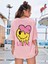 Pink Love Baskılı Pembe Oversize Salas Boyfriend Kadın T-Shirt Top Bluz 1