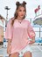 Pink Love Baskılı Pembe Oversize Salas Boyfriend Kadın T-Shirt Top Bluz 2