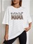 Mama & Çiçek Baskılı Beyaz Kadın Oversize Gri Salas T-Shirt Boyfriend 3