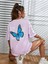 Kadın Lila Oversize Finished Bules Baskılı Basic T-Shirt 2