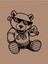 Bear With Glasses Baskılı Kadın Oversize Kahverengi T-Shirt 2