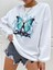 Kadın Kelebek Baskılı Oversize Sweatshirt 3iplik 1
