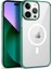 Apple iPhone 14 Pro Kılıf Wireless Şarj Özellikli Pixel Magsafe Kapak-Koyu Yeşil 1