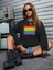 Uzun Renkli 6lı Kedi Baskılı Bisiklet Yaka Ünisex Siyah Oversize Sweatshirt 1