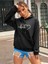 Kalp Ritmi Baskılı Ünisex Siyah Kapüşonlu Oversize Sweatshirt 3