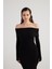 Madonna Yaka Özel Dokulu Tilda Triko Elbise Siyah 2