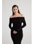 Madonna Yaka Özel Dokulu Tilda Triko Elbise Siyah 4