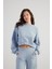 Bisiklet Yaka Şardonsuz Crop Cali Sweatshirt Gri 2