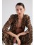 Bağlama Detaylı Leopar Desenli Şifon Savage Gömlek Kahve 4