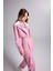 Detaylı Çizgili Crop Kira Blazer Ceket Pembe 4
