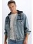 %100 Pamuk Oversize Geniş Kalıp Kapüşonlu Düğmeli Mevsimlik Baharlık Jean Ceket D0417AX25SP 3