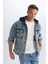 %100 Pamuk Oversize Geniş Kalıp Kapüşonlu Düğmeli Mevsimlik Baharlık Jean Ceket D0417AX25SP 4