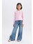 Kız Çocuk Slim Fit Dar Kesim Bisiklet Yaka Ribana Uzun Kollu Basic Düz Tişört B7452A825SP 2