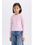 Kız Çocuk Slim Fit Dar Kesim Bisiklet Yaka Ribana Uzun Kollu Basic Düz Tişört B7452A825SP 4