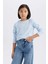 Kız Çocuk Slim Fit Dar Kesim Bisiklet Yaka Baskılı Fitilli Kaşkorse Uzun Kollu Tişört D8565A825SP 4