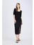 Bodycon Vücudu Saran Kare Yaka Yırtmaçlı Basic Düz Bürümcük Yarım Kol Siyah Midi Elbise E0885AX25SP 1